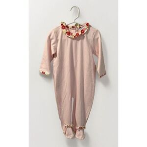 Bella Bliss One Piece Pink Ruffled Floral Collar‎ Pima Cotton Drop Seat Sz 18m